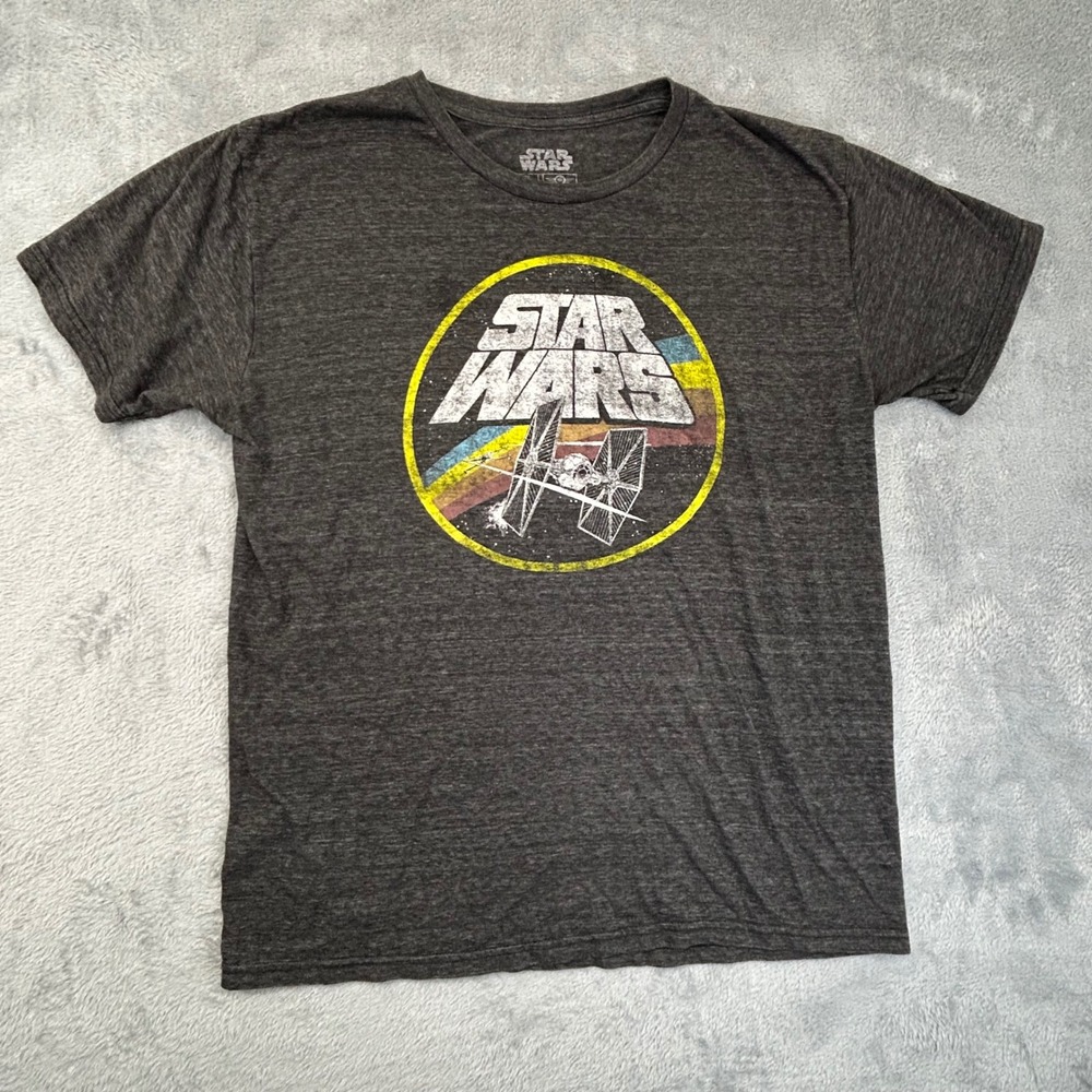 Star Wars Mens Large Charcoal Heather Tie Fighter Rainbow Graphic T-Shirt Retro